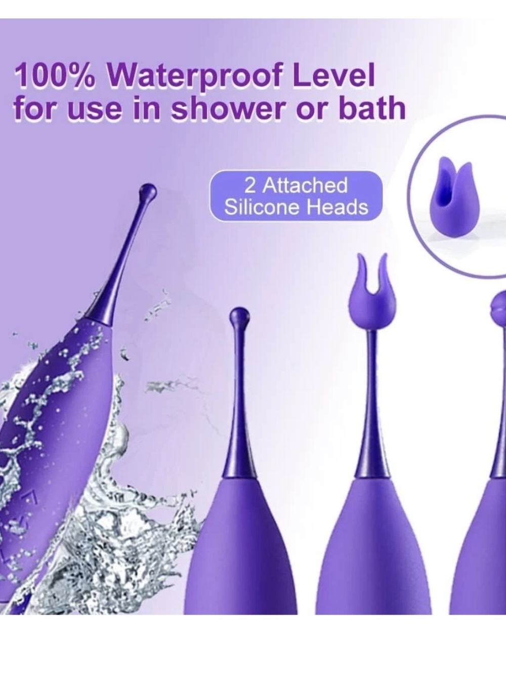 Waterproof Purple Silicone Bath Massager with Dual Interchangeable Heads
